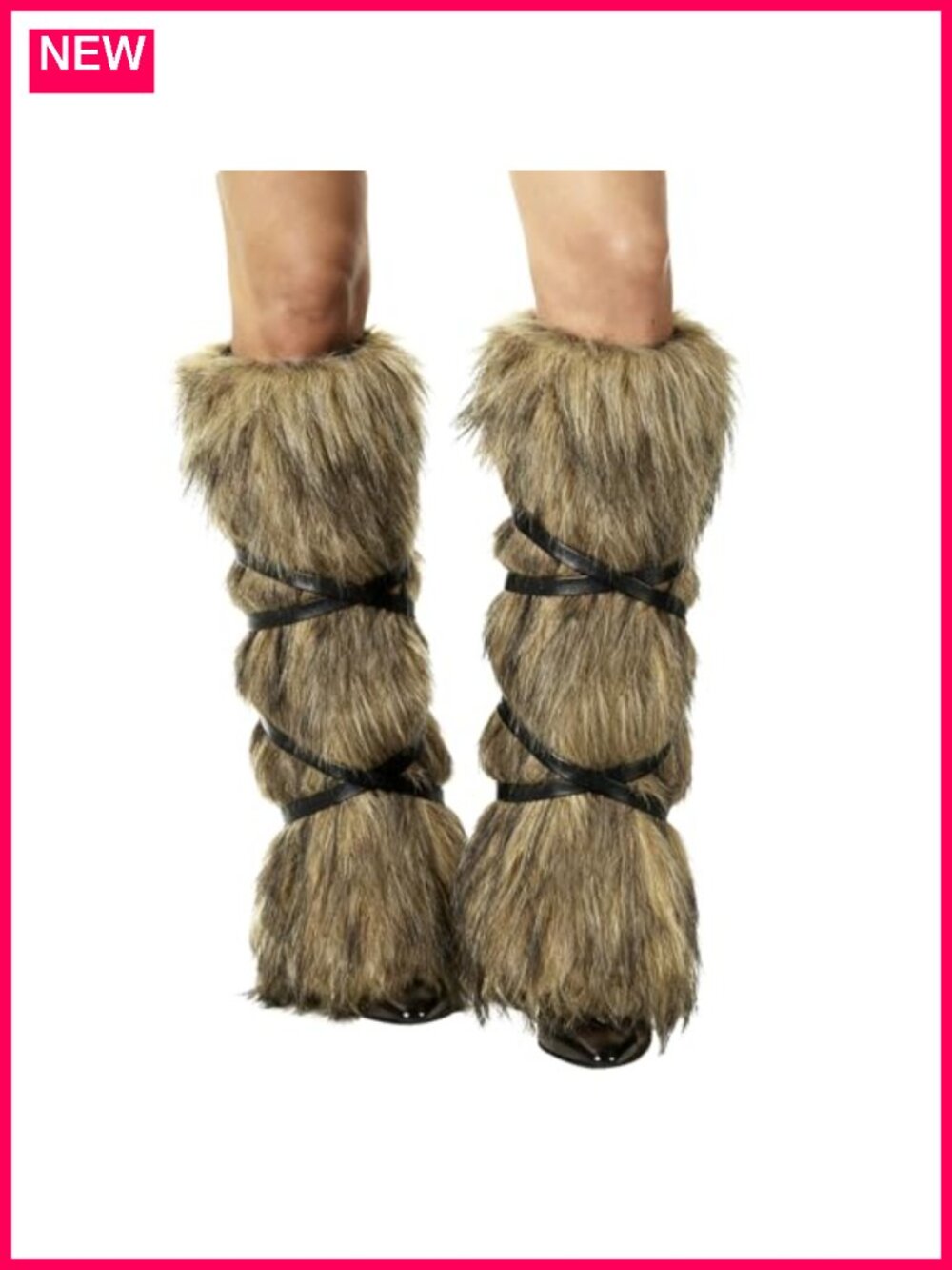 Faux Fur Fuzzy Leg Warmers Viking Boot Covers with Strap Costume Accessory
